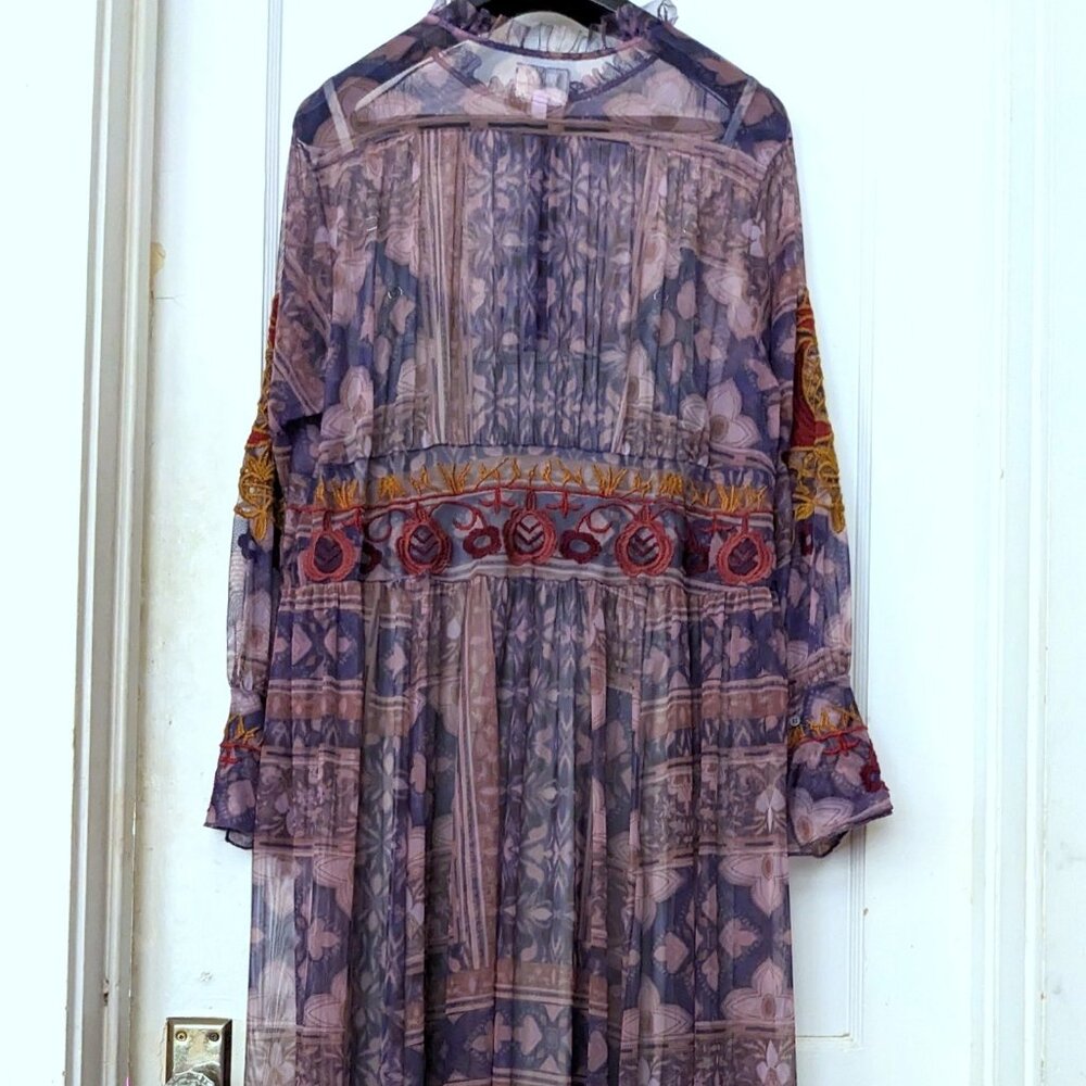 Johnny Was Sheer Boho Maxi Dress in Purple with Red and Gold Accents - Picture 11 of 15